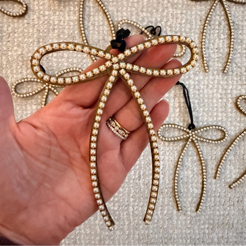 9pc Studio McGee Threshold Gold and Faux Pearl Bow Ornaments - Picture 5 of 5
